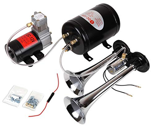 Hansen Styling Parts Boots Doppelhorn 30/23 cm mit Kompressor und Lufttank - 12 Volt - Frequenz 420/380 Hz - Lautstärke 125 db - Druck 6-7 bar