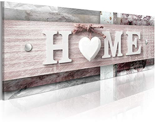 decomonkey Bilder Home Haus 150x50 cm XXL 1 Teilig Leinwandbilder Bild auf Leinwand Vlies Wandbild Kunstdruck Wanddeko Wand Wohnzimmer Wanddekoration Deko Herz Sprüche