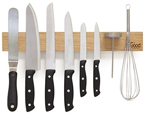 Good Cooking Magnetic Knife Strip w XL 18 Design- Powerful Magnet Wooden Knife Rack for Easy Wall Mounting- Secure your Knives and Utensils and Free Up Space