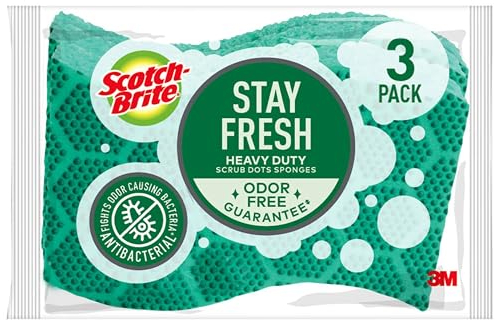 Scotch-Brite Odor Resist Heavy Duty Scrub Sponge, Dishwasher-Safe Kitchen sponges for Serious Scrubbing, Multipurpose Dish Sponge for Stuck-On Messes, 3 Scrubbing Sponges