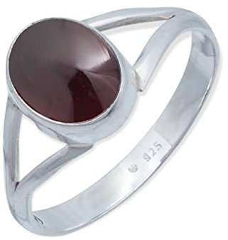 mantraroma Damenring Granat 925 Sterling Silber – Schlichter Edelstein Ring oval 7 x 9 mm, moderner Schmuck für Frauen