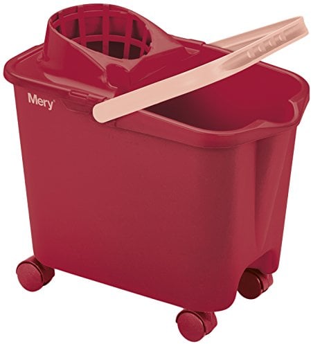 Mery | Cubo para fregona | Cubo con ruedas giratorias | Cubo con escurridor amplio | Resistencia máxima | Rojo | Capacidad 14 litros