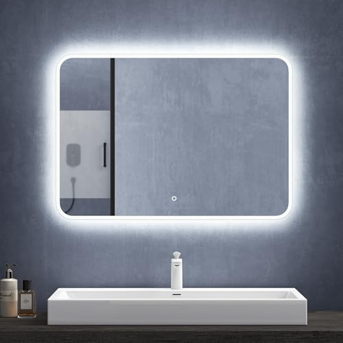 Mai & Mai Badspiegel mit LED Beleuchtung Wandspiegel rechteckig 100x70cm | Bad-Spiegel mit Touchschalter, Beschlagfrei durch Antifog-Schicht