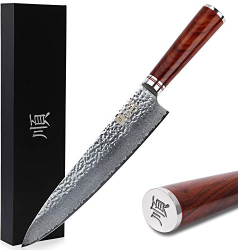 Sunlong Coltelli Gyuto Coltelli da Chef da 10 Pollici Coltello Giapponese VG10 martellato martellato in Acciaio Naturale con Manico in Legno Rosa