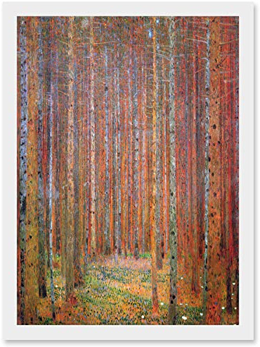 Artery8 Gustav Klimt Tannenwald Iandscape Autumn Trees Orange Painting A4 Artwork Framed Wall Art Print