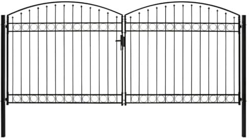 vidaXL Zauntor mit Gewölbter Spitze Doppelflügeltor Metalltor Gartentor Gartenzaun Tor Pforte Doppeltor Hoftor Einfahrtstor Stahl 400x200cm Schwarz