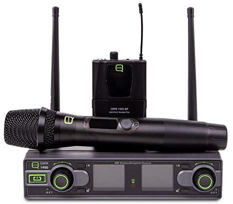 Q Audio QWM1950 Dual Handheld Beltpack CH38 UHF Microphone System Karaoke DJ
