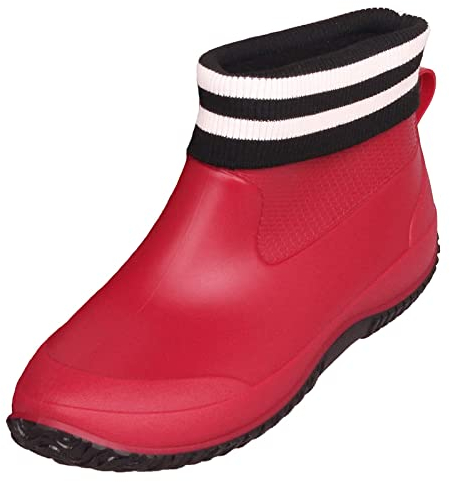 SMajong Stivali in Gomma Uomo Donna Impermeabili Scarpe da Giardinaggio Antiscivolo Scarpe da Pioggia Scarpe Gomma Stivali Caviglia Caldi Rosso Nero Cotone Taglia 35 EU