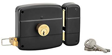 THIRARD - Serrure horizontale en applique double entrée à tirage pour entrée, droite, 100x97mm, axe 50mm, noir granité, 3 clés