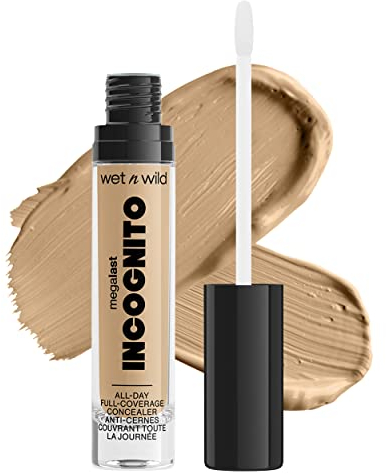 wet n wild, Megalast Incognito Full-Coverage Concealer, Nahtlos, hochpigmentiert, aufbaubar, mittel- bis volle Deckkraft, mattes Finish, nährend undfeuchtigkeitsspendend, mit Sheabutter, Medium Honey