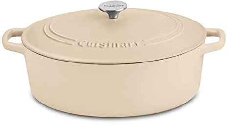 Cuisinart Chef's Classic Schmortopf aus emailliertem Gusseisen, oval, mit Deckel, Hellbraun, 7 Liter