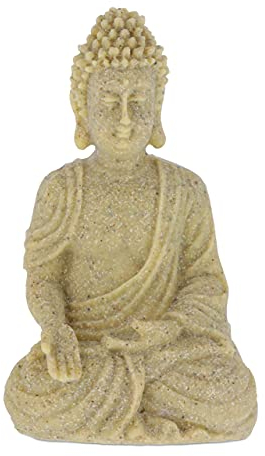 Relaxdays Buddha Figur sitzend 18cm, Dekofigur für Wohnzimmer und Bad, feuchtigkeitsresistent, Kunststein, Sand
