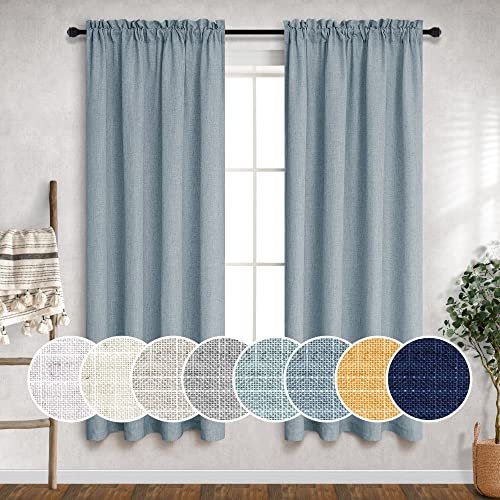 Blaugraue Vorhänge 160 cm Länge für Jungen Schlafzimmer Dekor 2 Paneele Stangentaschen, halbtransparentes Leinen, staubblau, lichtfilternder Vorhang für Kinderzimmer, Teenager, Blau, Grau