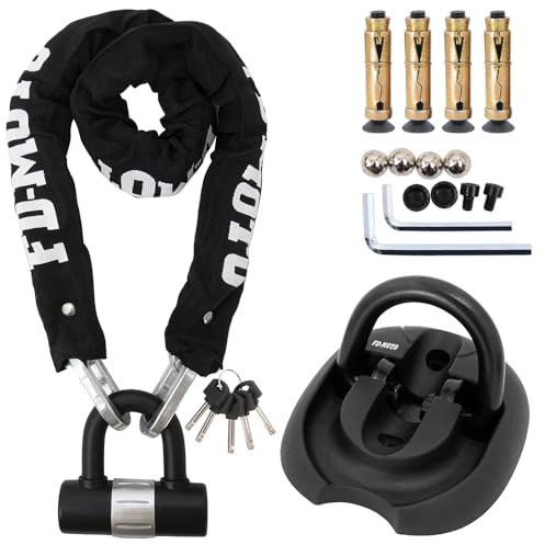 FD-MOTO 2M*10mm STEEL Heavy Duty Motorbike Motorcycle Chain Lock Padlock + Hardened Steel Ground Wall Chain Anchor