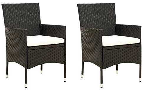Kstyhome Gartenstühle mit Kissen 2 STK. Essstühle, Angelstuhl, Strandstuhl, Gartensessel, Balkon Stuhl, Terrassenstühle, Gartenmöbel, Anglerstuhl, Campingsessel, Poly Rattan Schwarz