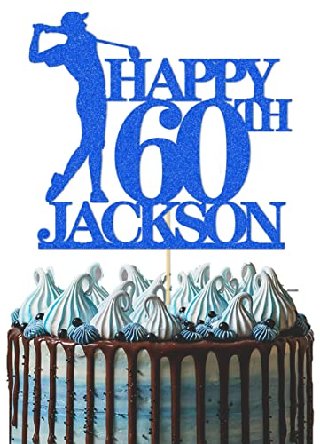 GuteGifts Personalised Golfer Cake Topper | Custom with Any Name Any Age Golf Theme Happy Birthday Party Decoration for Him Men Dad Grandad Golfing 21st 30th 40th 50th 60th (Royal blue)
