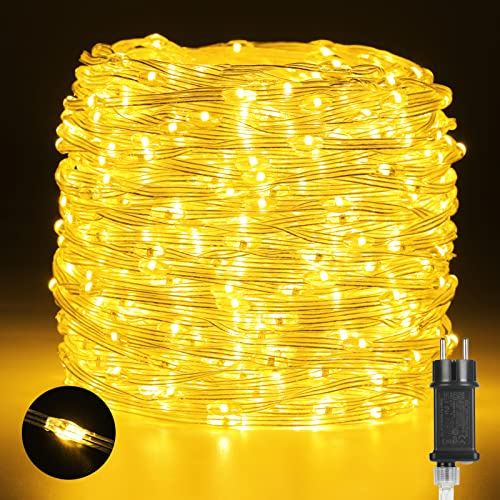 Quntis IP65 Lichterkette Außen 50m 1000 LED, Weihnachtsbeleuchtung Strombetrieb Warmweiß mit 8 Modi Speicher-Funktion, Weihnachtsdeko für Baum Terrasse Balkon Garten Büsche Wand Zimmer Haus Party