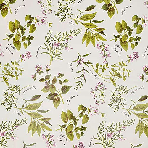 Wachstuch-Tischdecke Gartentischdecke Kräuter & Pflanzen grün-lila-hellgelb Breite 140cm Meterware Länge wählbar (100cm x 140cm)