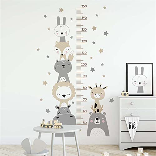 EXQUILEG Kinder Höhe Diagramm Wandtattoo Messlatte Kind Wald Tiere Wandaufkleber, Abnehmbar DIY Wandbild Wandsticker für Kinderziemmer Dekoration (Grau)