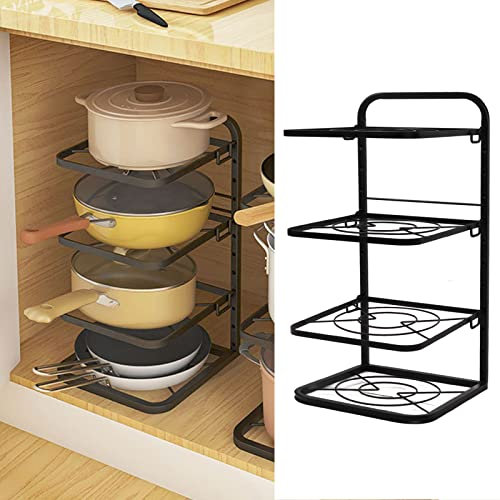 Mrisata 4 Tier Pan Rack Carbon Steel Pan Pot Organiser Rack Multi-Functional Saucepan Stand Pan Lid Holder Racks Kitchen Storage Rack Home Kitchen Round Pan Pot Storage Shelf for Home Kit