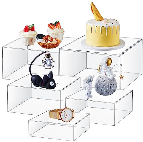 Sintuff Set mit 5 Acrylwürfeln, 5 Größen, stapelbare Erhöhungen mit hohlen Böden, Acryl-Boxen für Display, Acryl-Erhöhungen, Präsentationsständer, Kunststoffwürfelständer für Tischdekoration