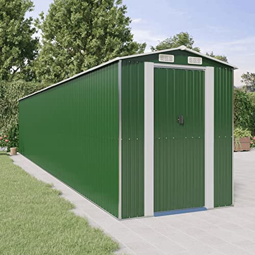 BULANED Geräteschuppen, Gerätehaus, Fahrradgarage, Gartenhütte, Fahrradunterstand, Gartenhäuschen, Garten Hütte, Fahrrad Unterstand, Grün 192x1021x223 cm Verzinkter Stahl
