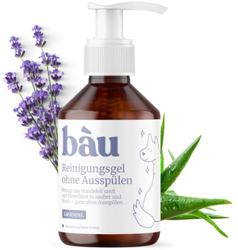Bau Shampoo Secco per Cani, Gel Detergente Senza Risciacquo, Igienizzante e Idratante, Gel Detergente per Cani Senza Parabeni e Siliconi, Naturale e Bio con Aloe Vera - Lavanda, 250 ml