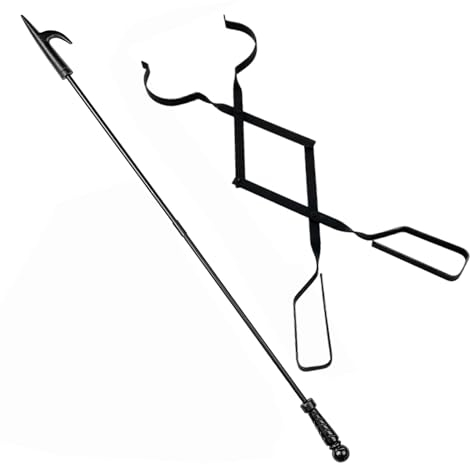 Kamingzange und Schürhaken lang Kaminbesteck, 2Pcs Schwerlast Brennholzzange Log Klauengreifer für Holzofen, Draussen Lange Protokolliert Pinzette für Camping, Holzofen, Lagerfeuer, Kaminöfen