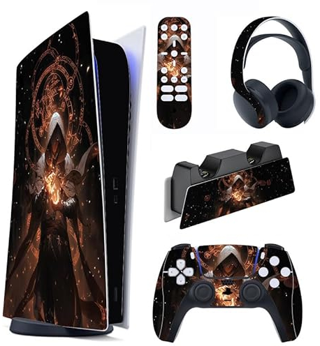 PlayVital Skin Kompatibel mit ps5 Konsole Digital Edition,Aufkleber Vinyl-Skin Schutzfolie Stickers für PS5 Konsole,Controller,Ladestation,Headset,Medienfernbedienung-Beschwörung der Flamme