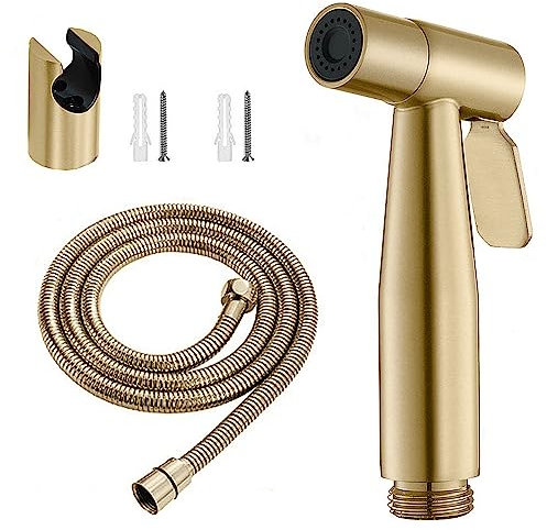 Hand Held Bidet Sprayer Kit, Stainless Steel Gold Spray Head mit Hose & Wall Holder Set, Bidet Sprayer Shower Toilet Attachment for Pet Bath, Personal Hygiene, Baby Cloth Diaper Cleaning