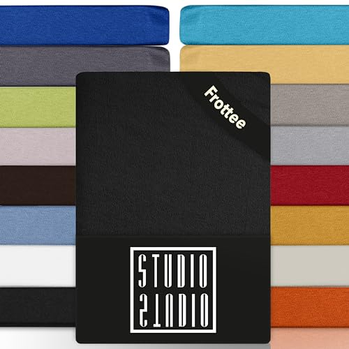 STUDIO Basic Frottee Spannbettlaken 90x200cm – weiches Frottee-Spannbetttuch aus 80 % Baumwolle & 20 % Polyester – Anthrazit – Öko-Tex Zertifiziert, bügelfrei & elastisch – für Matratzen 15–25cm