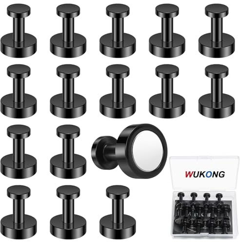 Wukong 16 Stück Neodym Magnete Extra Stark, 16×20mm Starke Magnete Groß, Silwy Magnete Pinnwand, Schwarz Magnete Push Pins für Schule, Kühlschrank und Büro