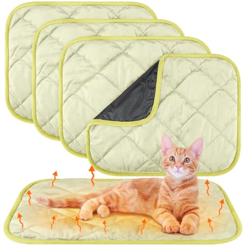 Clysee Selbstheizende Katzenunterlage, selbstwärmende Hundematte, reflektiert Körperwärme, extra warm, thermische Haustierunterlage, waschbar, für Hunde und Katzen, 40,6 x 50,8 cm, Beige, 4 Stück