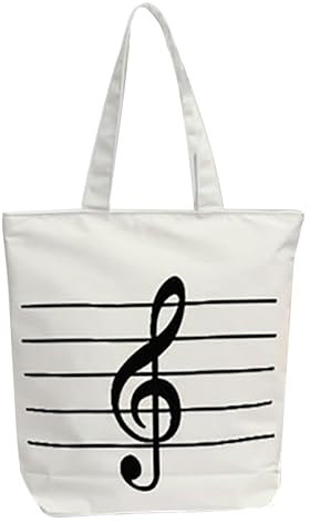 KAYEF baumwolltasche, 1 stück musik muster wiederverwendbare einkaufstasche musik noten leinwandtasche weiß leinwandtasche musiktasche alltagstaugliche umhängetasche