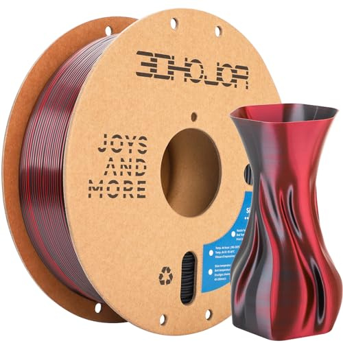 3DHoJor Silk PLA Filament Dual Color 1.75mm 1KG for 3D Printers,Black Red | 2 in 1 Coextrusion