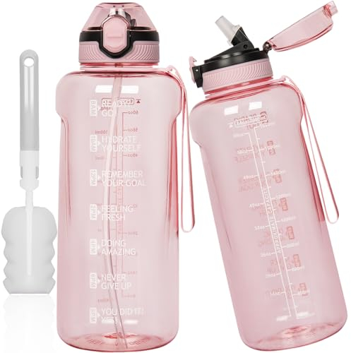 DEARRAY 2l / 2 litres Tritan Sport Gourde Graduée avec Paille et Marqueur de Temps de Motivation, 2000ml Grande Bouteille sans BPA eau pour Fitness, Gym, Randonnée,Voyage