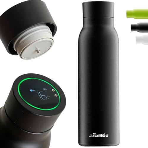 JuiceBox® 600ml Smart Bottle Trinkflasche Isolierflasche aus Edelstahl, Termperaturanzeige, 24 Std kalt, 12 Std heiß, Trinkerinnerung, Display, selbstreinigend, Zubehör