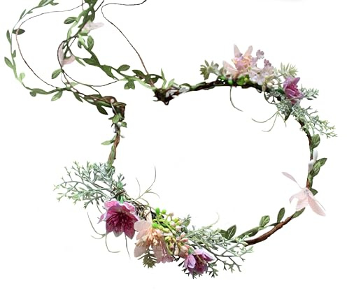 Brikuinr Flower Crown Bridal Floral Headband Hair Wreath Halo Headpiece | for Halloween Renaissance Wedding Party Prom Cosplay Costume Masquerade, Bridal Shower, Photo Props, Beach Boho
