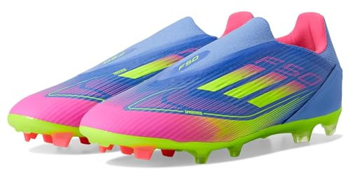 adidas - Zapatillas de fútbol con tacos F50 Liga sin cordones para adultos, Blue Fusion Lucid Lemon Lucid Pink, 48 EU