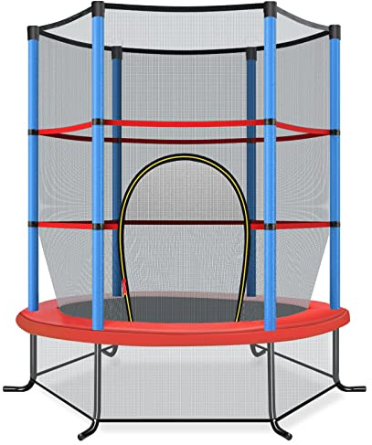 COSTWAY Cama Elastica Infantil Ø 165cm, Trampolines con Red de Seguridad y Almohadilla para Muelles para Niños de 3-6 Años, de Interior/Exterior, Carga estática 135kg