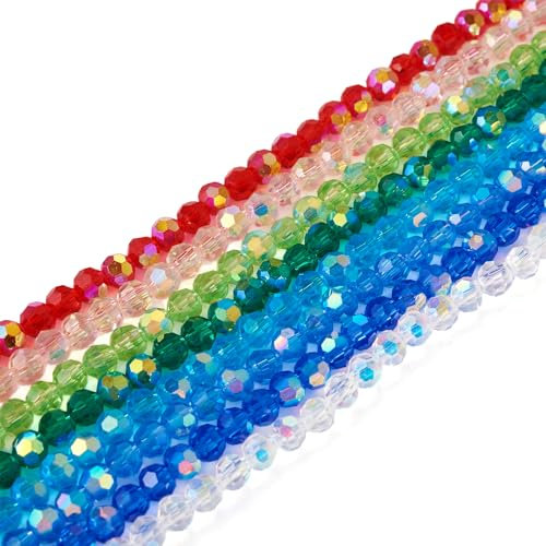 PandaHall - Cuentas redondas de cristal facetado de 4 mm, cuentas sueltas de cristal, cuentas pequeñas a granel para la amistad, pulseras, collares, aretes, joyería
