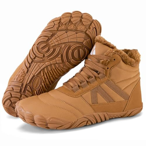 Mishansha Chaussures Hiver Homme Femme Chaussures Minimalistes Confortables Botte Hiver Antidérapantes Bottes de Neige Souple Bottines Barefoot avec Chaude Doublure, Marron 43EU