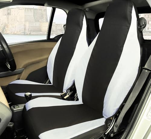 Rebeca Shop® Vordersitzbezüge kompatibel für Smart Fortwo 1., 2. und 3. Serie, W450, W451, W453, 2er-Set (schwarz/weiß, ohne Logo)