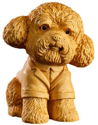 NEMAYING Holzstatue, Welpe, Teddy, handgefertigte Holzskulptur, Dekoration, Buchsbaum, Vintage-Dekoration, Ornament für Wohnzimmer, Schlafzimmer, Büro, Zuhause, Feng Shui, skulptural, 5 cm