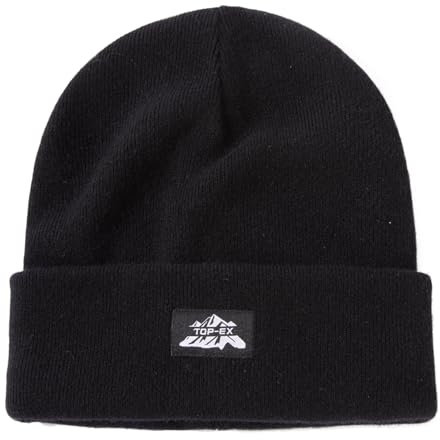 TOP-EX 100% Merinowolle Hut Strickmütze Herren Damen Warme Wintermütze Winddicht Atmungsaktiv Mütze Beanie Schwarz für Running Ski Wandern Schwarz M L