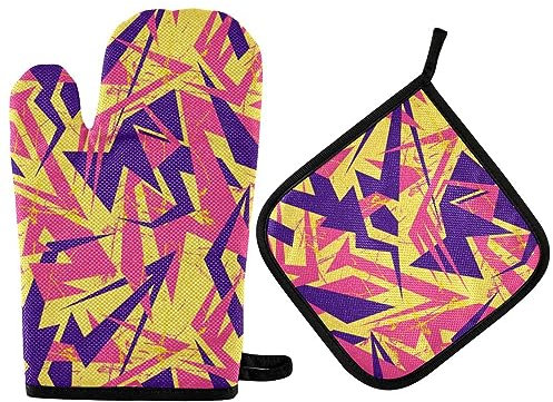 Vikeiac Set di guanti da forno con geometria astratta triangolare e presine da cucina porta guanti da cucina resistenti al calore guanti da cucina per barbecue cottura alla griglia