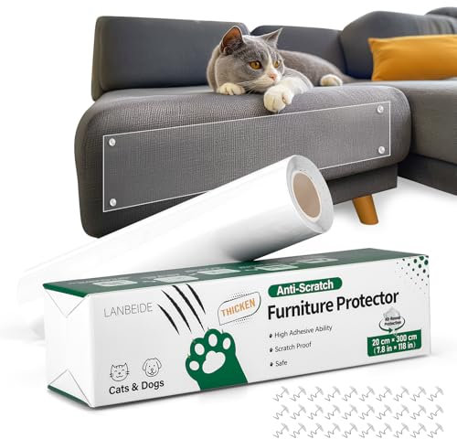LANBEIDE Anti Scratch Furniture Protector - Cat Sofa Protector with 30 Pins Plastic Adhesive Clear Sofa Guard Single Side Sticky Deterrent Training Tape(20cm x 3m)