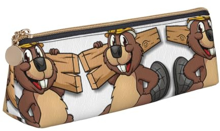 Biber Federmäppchen aus Leder, großes Fassungsvermögen, Federmäppchen mit Reißverschluss, Stifthalter, weiß, Einheitsgröße, Kosmetiktasche
