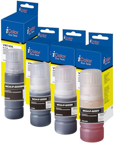 iColor Nachfülltinte für Canon, bk, c, m, y, ersetzt Gi-55, Sparset (Flasche)