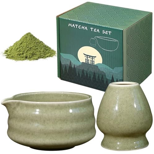GOMETY 2-Teilige Matcha-Schüssel, Traditionelle Matcha-Teeschale, 18 OZ Matcha-Keramikschale, Matcha-Schale Chawan, Teeschalen für Matcha, Keramik-Matcha-Schale für die Matcha-Zeremonie(Matcha-Farbe)